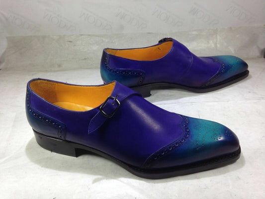 Men's Shoes Handmade Single Strap Smart Casual Formal Oxford Slip on Dress Shoes