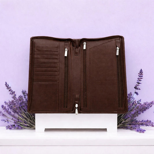 Leather Wallet Organiser with Concealed Strap - Travel Document Holder with Zips
