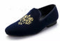 Men Handmade Shoes Blue Velvet Embroidered Loafers & Slip On Party Formal Dress