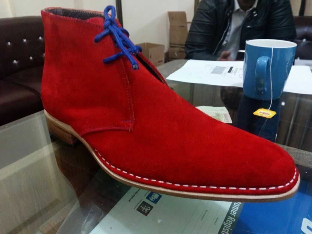 Men's Shoes Handmade Leather Red Suede Chukka Lace Up Formal Wear Casual Shoes