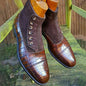 Men's Handmade Boots Crocodile Texture Brown Leather Suede Button Formal Shoes