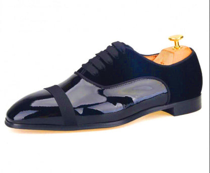 Men's Handmade Genuine Leather Midnight Navy Blue Lace-up Formal Dress Shoes