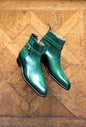 Men's Shoes Green Italian Leather Single Buckle Monk Strap Ankle Boots