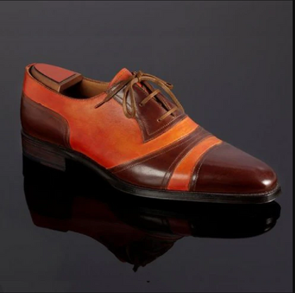 Men's Handmade Shoes Two Tone Leather Oxford Lace up Cap Toe Formal Casual Boots