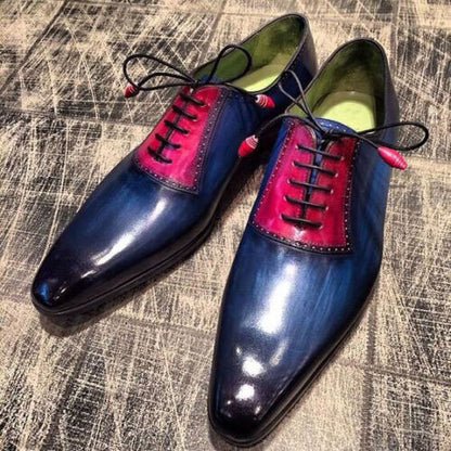 Men's Shoes Handmade Two Toned Leather Oxford Lace Up Wholecut Brogue Bespoke