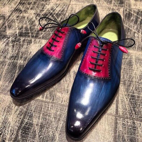 Men's Shoes Handmade Two Toned Leather Oxford Lace Up Wholecut Brogue Bespoke