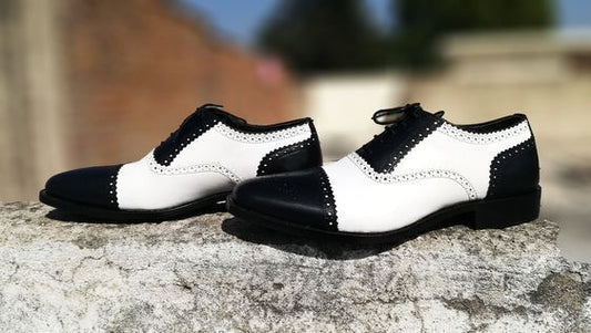 Premium Quality Black and White Leather Oxford Lace up Dress/Formal Shoes