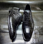 Men's Shoes Handmade Black Alligator Print Leather Toe Cap Lace Up Formal Boots