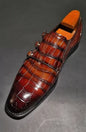 Formal Shoes Men Handmade Leather Tan Crocodile Triple Monk Strap Casual Shoe