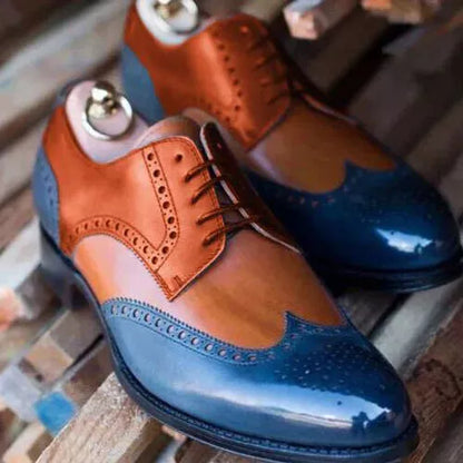 Bespoke Tailor Made Three Tone Derby Wingtip Brogue Lace up Formal Men's Shoes