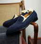 Men Shoes Handmade Leather Navy Blue Suede Moccasin Casual Slip On Loafer Shoe