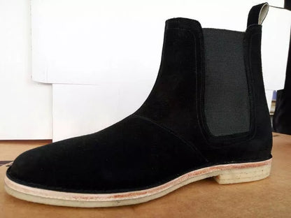 Handmade black suede leather high ankle chelsea crepe sole boots for men
