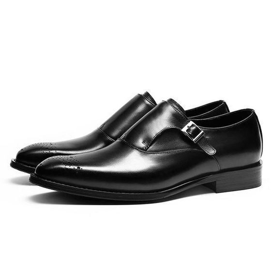 Premium Quality Black Leather Single Monk Strap Brogue Party Wear Shoes