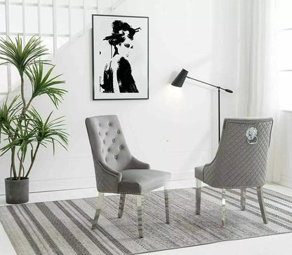 Dining Chairs Set Of 2 Majestic Dining Chair Plush Velvet Lion Head Knocker Grey