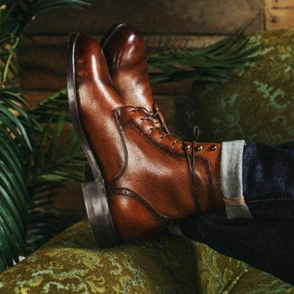 Handmade Men Brown leather Dress Shoes Lace up High ankle Boots