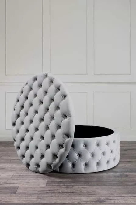 Storage Ottoman Velvet Plush Dove Grey Footstool for Living Room Bedroom Hallway