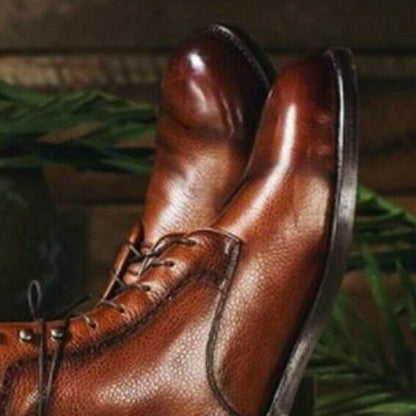 Handmade Men Brown leather Dress Shoes Lace up High ankle Boots
