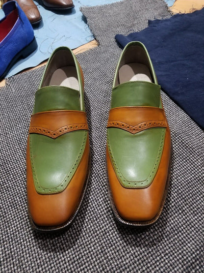 Tailor Made Men's Two Tone Leather Loafer Slip On Moccasin Formal Casual Shoes