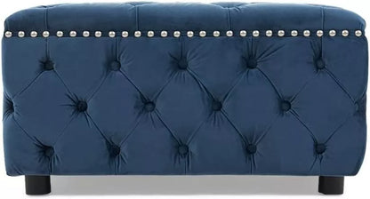 Blue Velvet Square Shape Footstool (80cm x 80cm x 42cm)