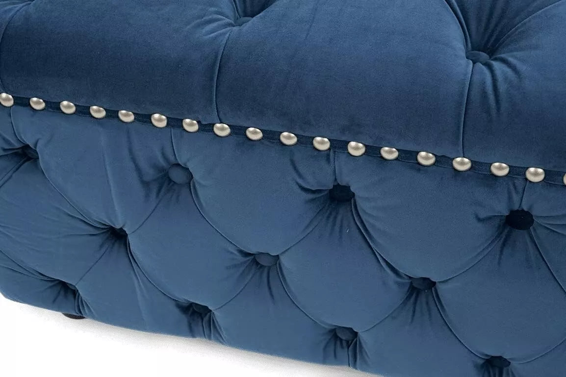 Blue Velvet Square Shape Footstool (80cm x 80cm x 42cm)