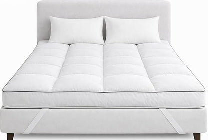 Quilted Mattress Topper 10 cm Thick – Microfibre Cover, Heavy Hollowfibre Fill with 10% Extra Padding, Box Stitched, Elasticated Corners, Grey Piping – King
