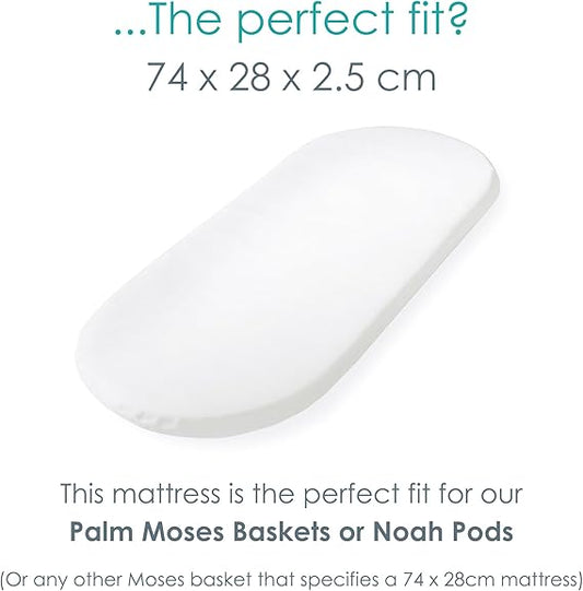 Clair de Lune Moses Basket Fibre Mattress, Hypo-Allergenic Baby Bassinet Mattresses (Palm Basket 74 x 28 cm)
