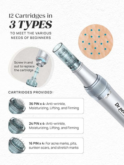 Dr.pen Microneedling Pen Derma Pen: Dr Pen 2025 Newest Model M7S Professional Microneedle Kit with 12 Cartridges 16Pin 24Pin 36Pin 6-Speed Type-C Rechargeable for Skin Facial Body Care Hair Growth