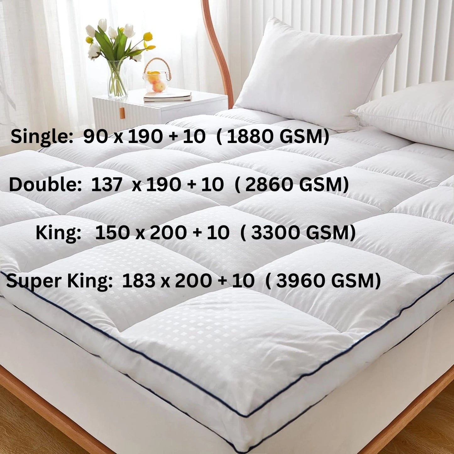 Mattress Topper 10cm Deep Thick Hotel Quality Box Stitched Ball Fiber UK Sizes
