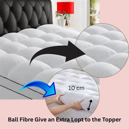 Mattress Topper 10cm Deep Thick Hotel Quality Box Stitched Ball Fiber UK Sizes