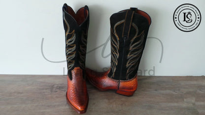 Men's Shoes Handmade Cowboy Snake Print Leather Western Ankle Men Dress Boots