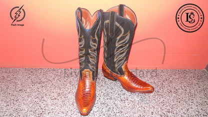 Men's Shoes Handmade Cowboy Snake Print Leather Western Ankle Men Dress Boots