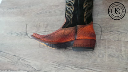 Men's Shoes Handmade Cowboy Snake Print Leather Western Ankle Men Dress Boots