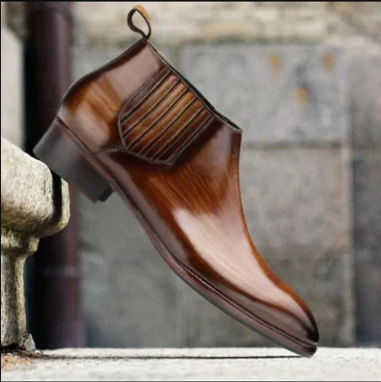 Men's Shoes Handmade Burgundy Shaded Leather Slip On Chelsea Formal Casual Boots