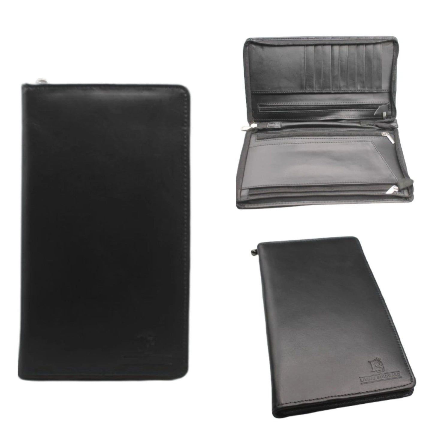 Leather Wallet Organiser with Concealed Strap - Travel Document Holder with Zips