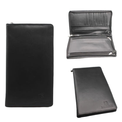 Leather Wallet Organiser with Concealed Strap - Travel Document Holder with Zips