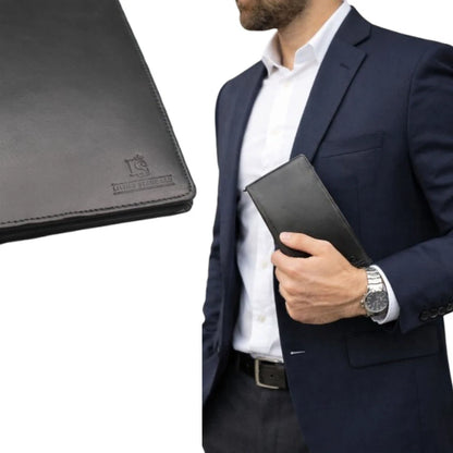 Leather Wallet Organiser with Concealed Strap - Travel Document Holder with Zips